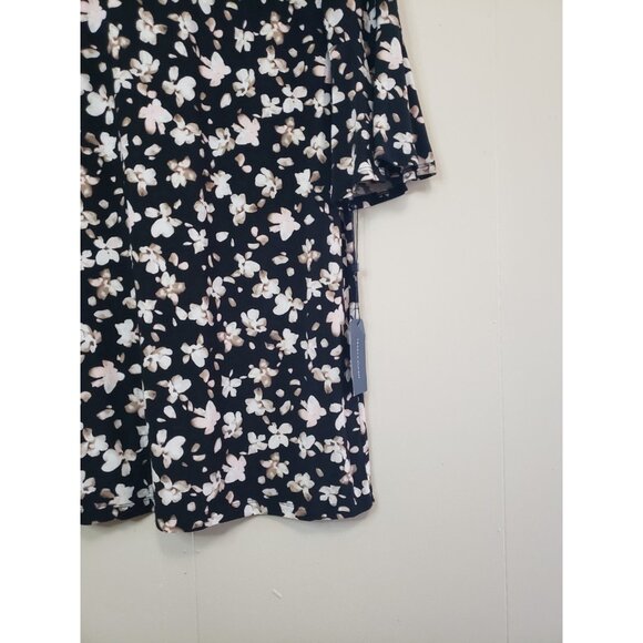 Tommy Hilfiger Womens 12 Mini Shift Dress Black Floral Flare Sleeve Office NWT - Picture 3 of 6